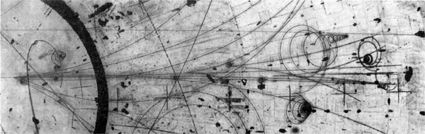 An example of the type of interaction being studied by Experiment 234 in the Fermilab 15-Foot Bubble Chamber