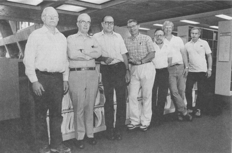 Some Fermilab patent holders (left to right) Quentin Kerns, Bill Fowler, Carl Pallaver, Frank Cilyo, Carl Lindenmeyer, Frank Juravic, and Ken Bourkland
