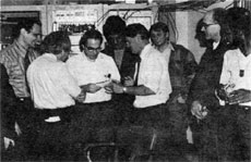 Autographs for all (L-R) T.Glowacki, Goldwasser, D.Sutter, K.C.Cahill, Wilson, F.SchuIze, H.Batter, G.Moor
